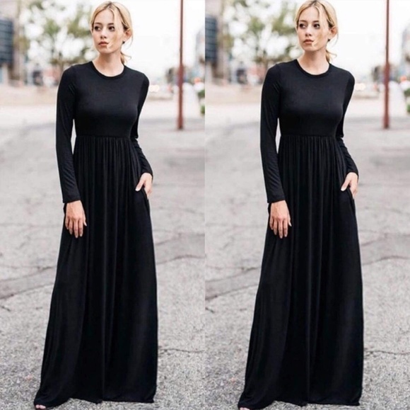 Dresses & Skirts - Black maxi long sleeve high waist casual dress Dresses & Skirts - Black maxi long sleeve high waist casual dress
